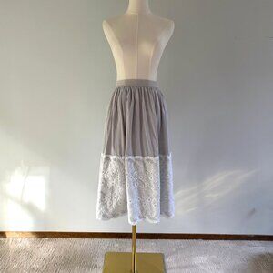 Vintage 1970s Catherine Carr Grey White Lace Prairie Skirt Size XS